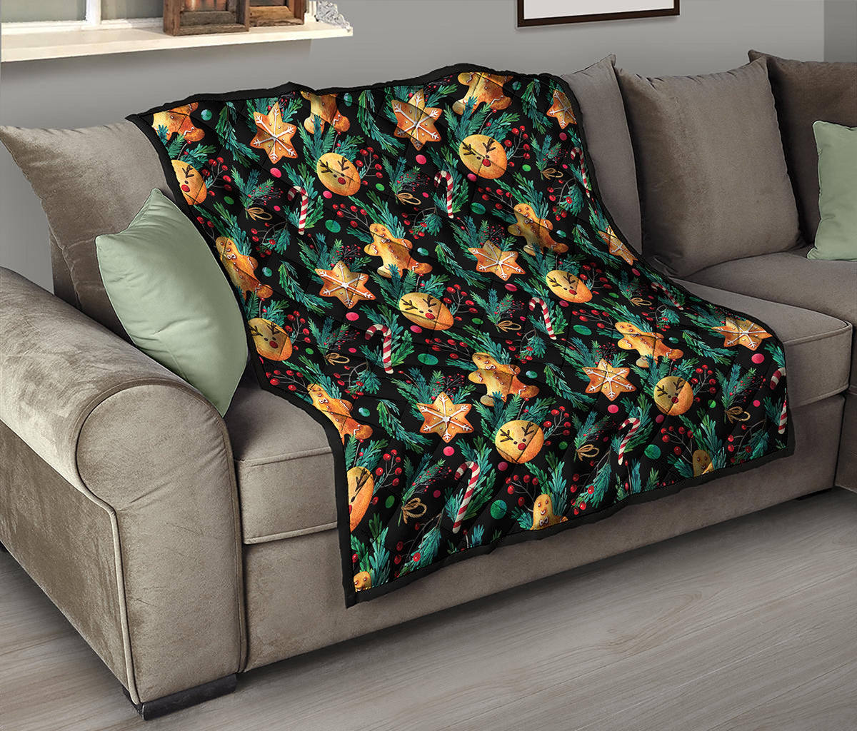 Watercolor Gingerbread Pattern Print Quilt