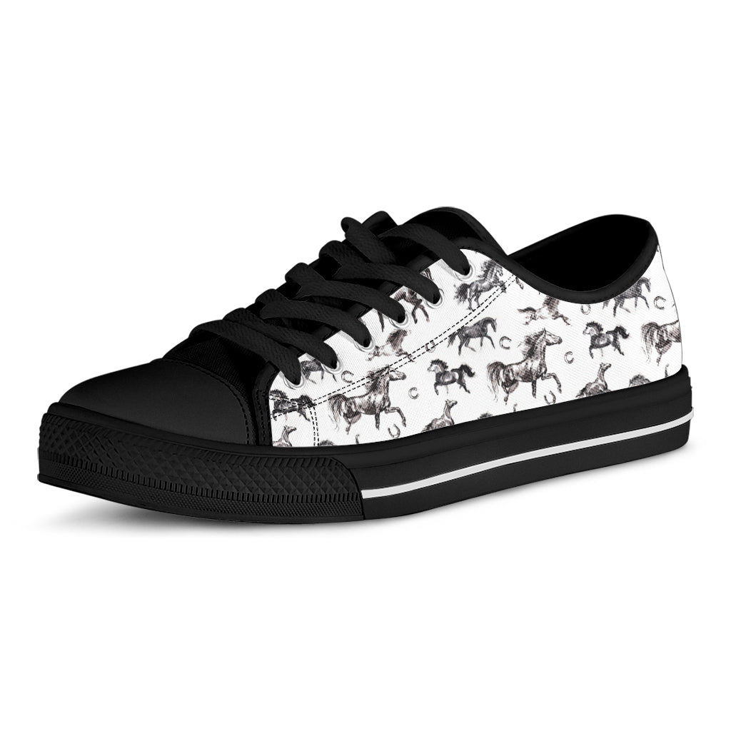Watercolor Horse Pattern Print Black Low Top Shoes