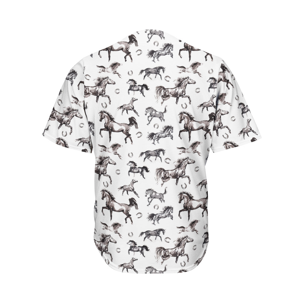 Watercolor Horse Pattern Print Men's Baseball Jersey