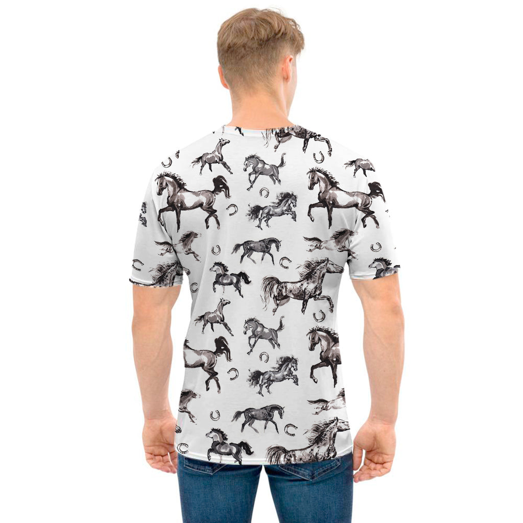 Watercolor Horse Pattern Print Men's T-Shirt