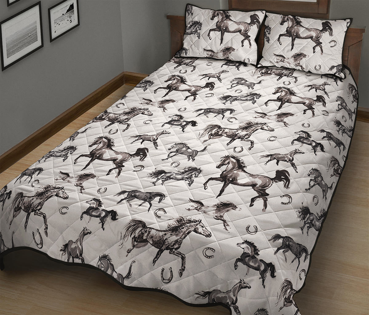 Watercolor Horse Pattern Print Quilt Bed Set