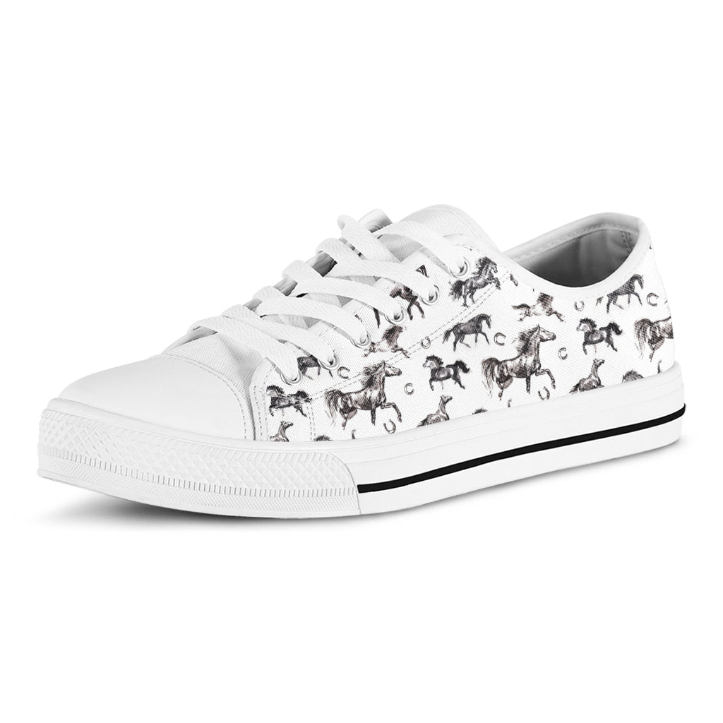 Watercolor Horse Pattern Print White Low Top Shoes