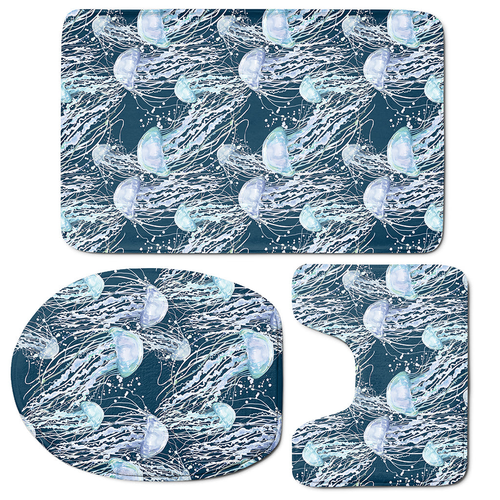 Watercolor Jellyfish Pattern Print 3 Piece Bath Mat Set