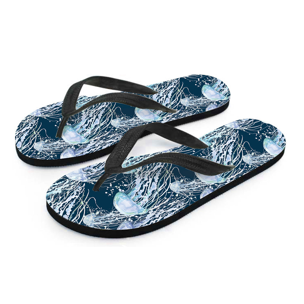 Watercolor Jellyfish Pattern Print Flip Flops