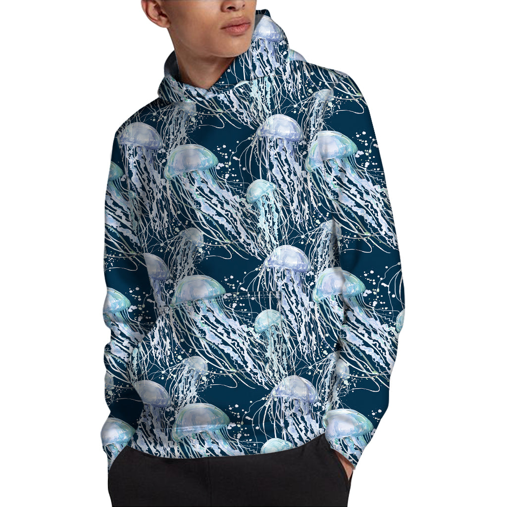 Watercolor Jellyfish Pattern Print Pullover Hoodie