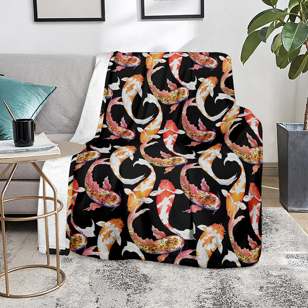 Watercolor Koi Carp Fish Pattern Print Blanket