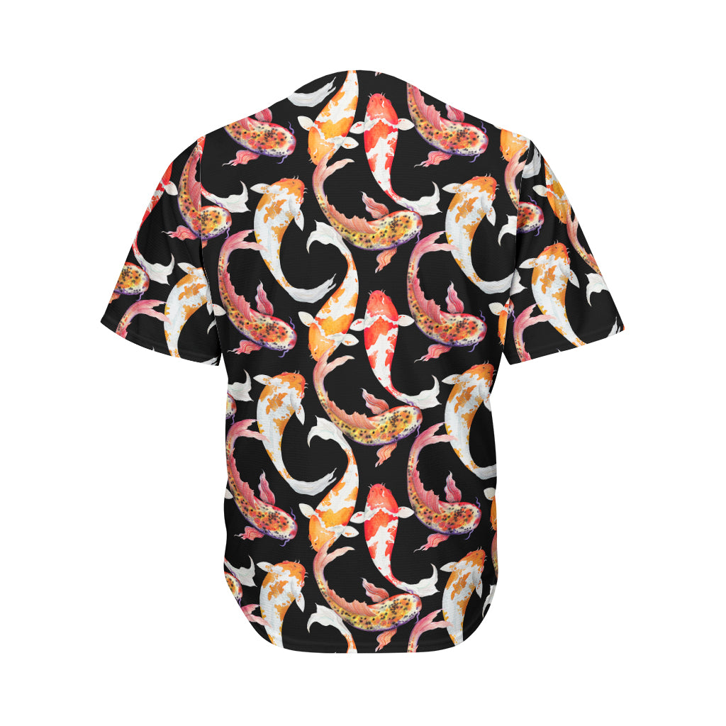 Watercolor Koi Carp Fish Pattern Print Men's Baseball Jersey