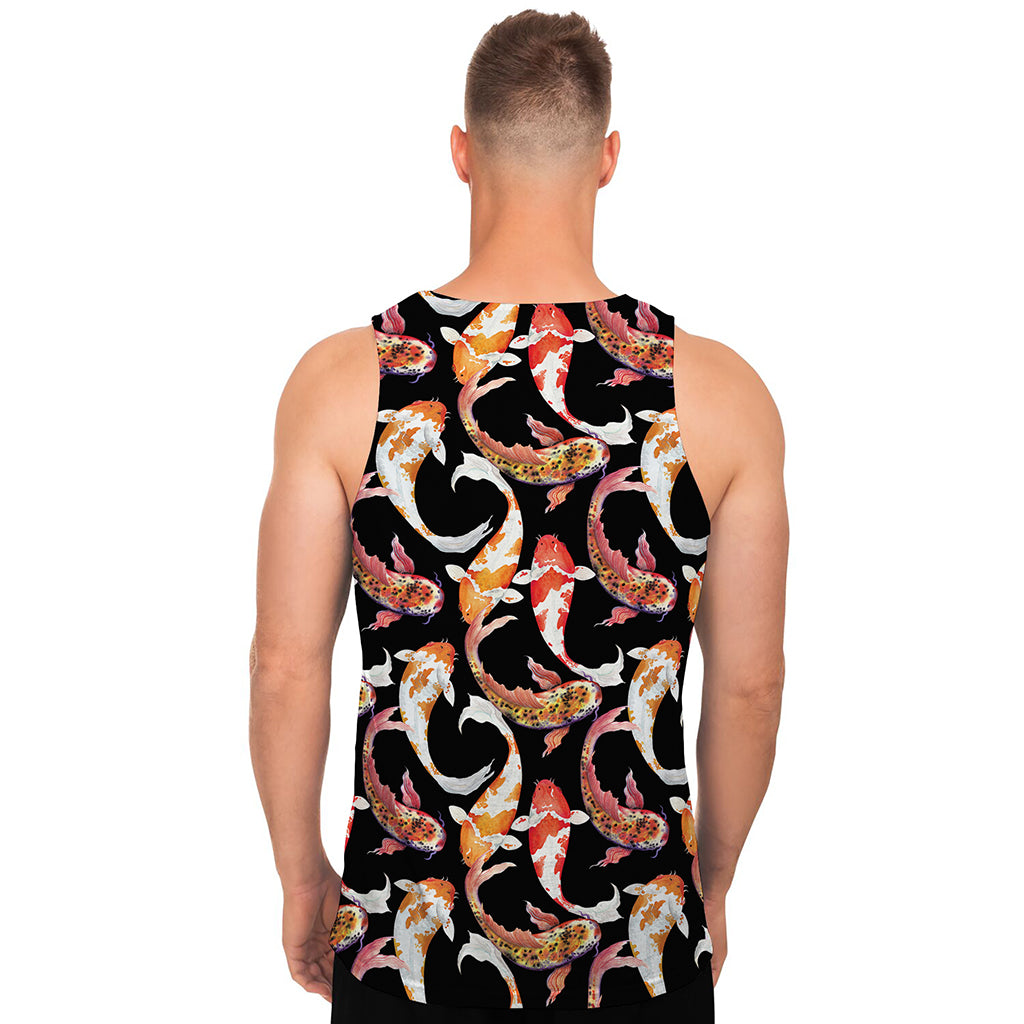 Watercolor Koi Carp Fish Pattern Print Men's Tank Top
