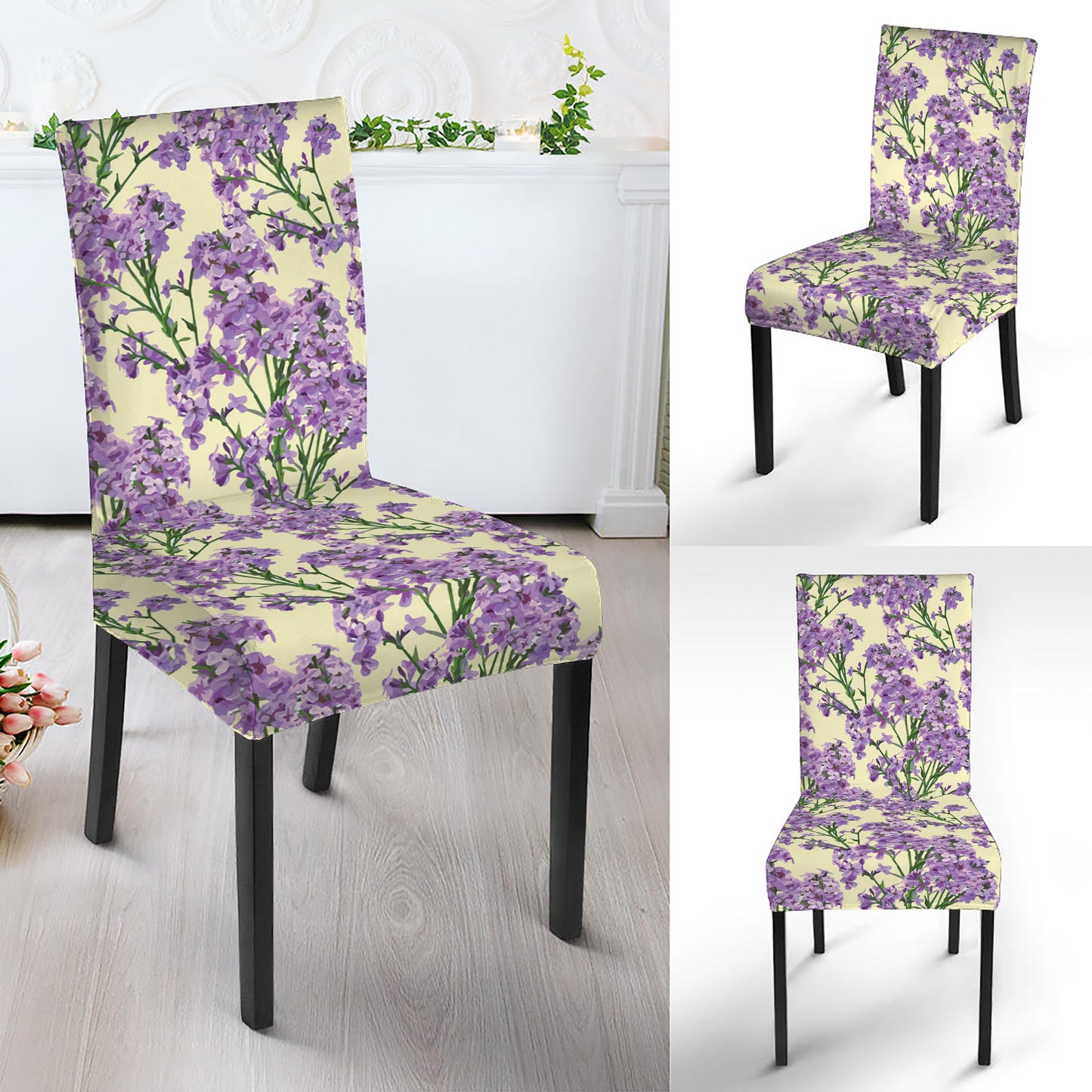 Watercolor Lavender Pattern Print Dining Chair Slipcover