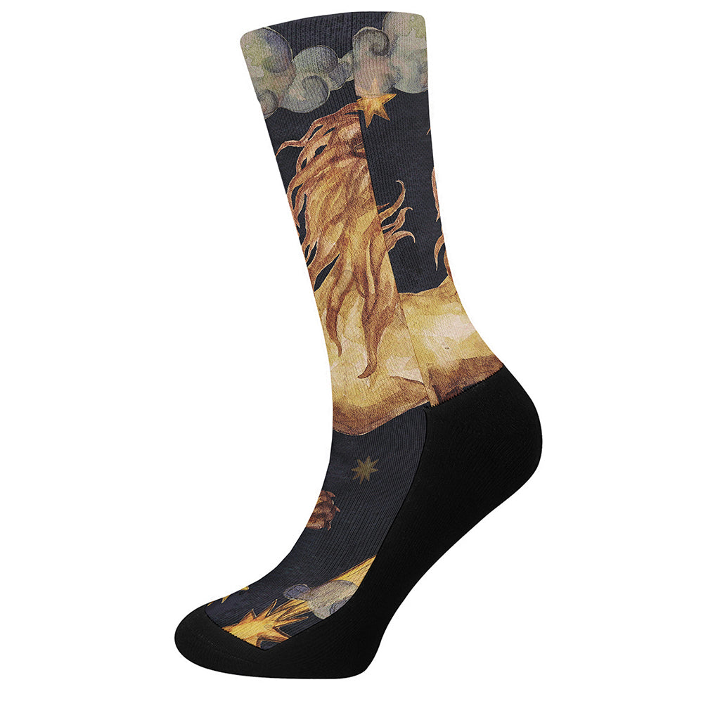 Watercolor Leo Zodiac Sign Print Crew Socks