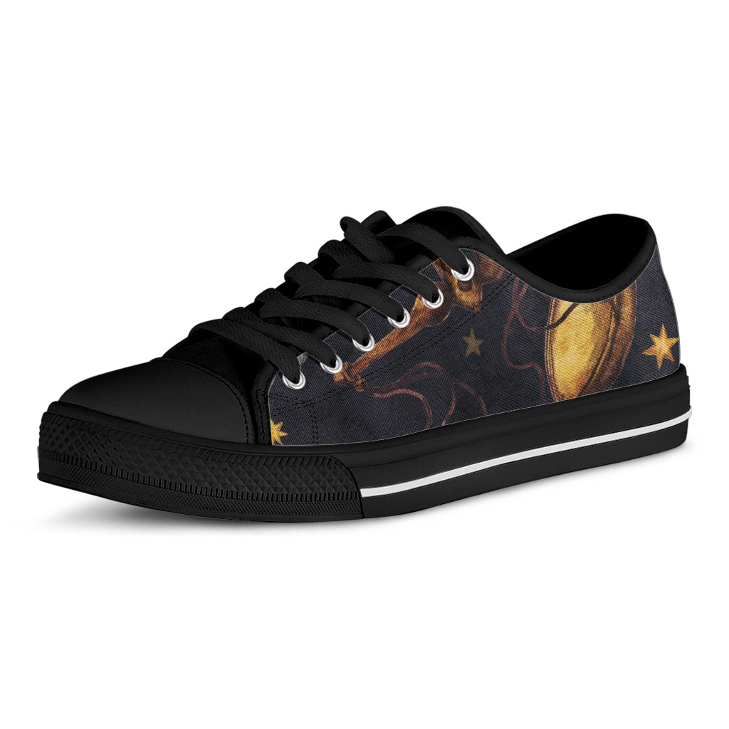 Watercolor Libra Zodiac Sign Print Black Low Top Shoes