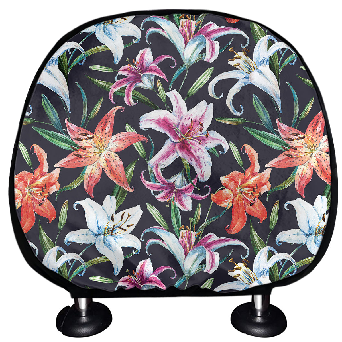 Watercolor Lily Flowers Pattern Print Car Headrest Covers