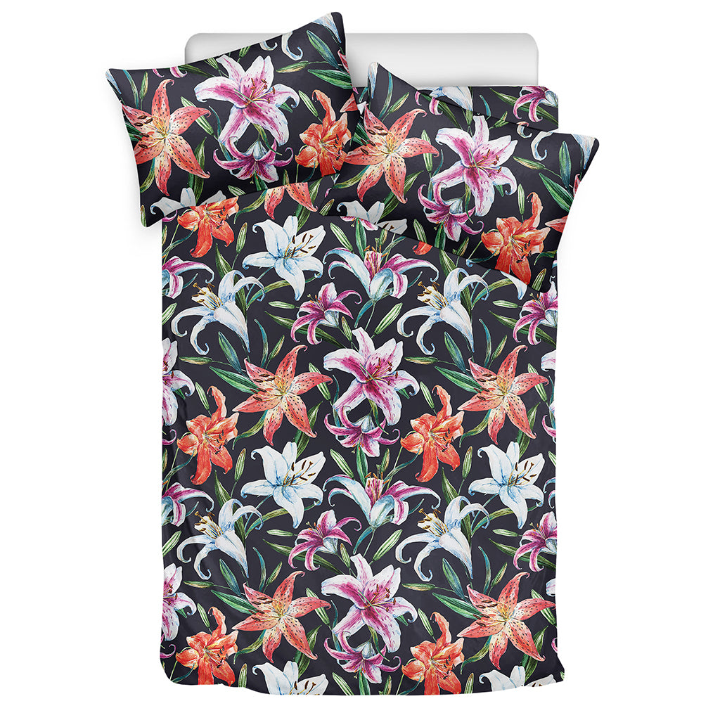 Watercolor Lily Flowers Pattern Print Duvet Cover Bedding Set