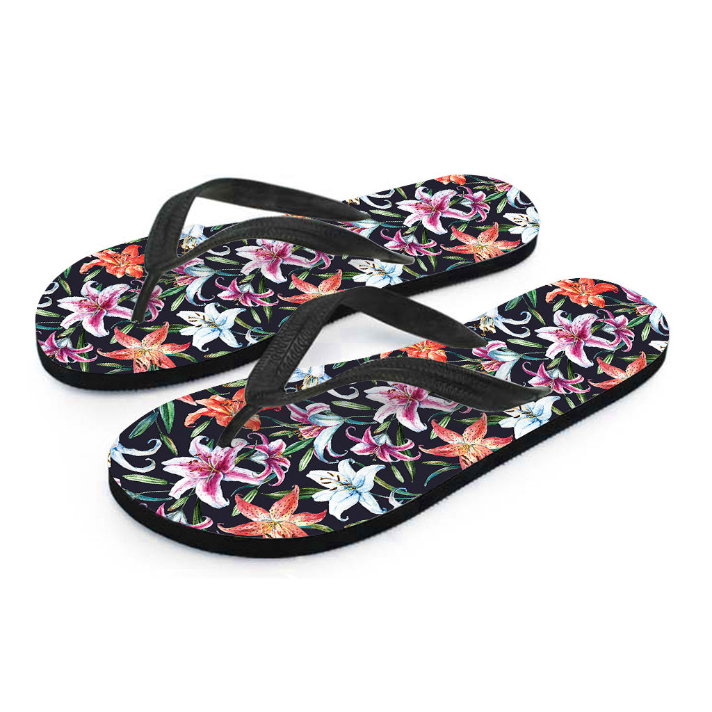 Watercolor Lily Flowers Pattern Print Flip Flops