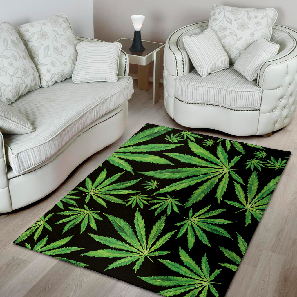 Watercolor Marijuana Leaf Pattern Print Area Rug