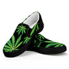 Watercolor Marijuana Leaf Pattern Print Black Slip On Shoes