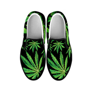 Watercolor Marijuana Leaf Pattern Print Black Slip On Shoes
