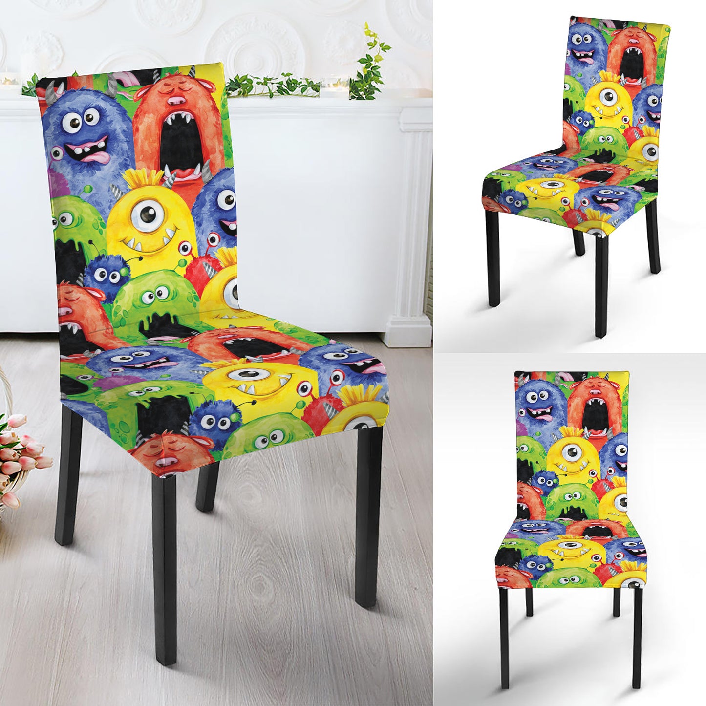 Watercolor Monster Pattern Print Dining Chair Slipcover