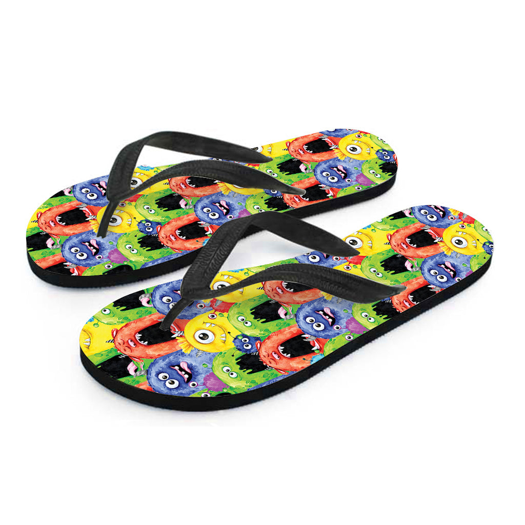Watercolor Monster Pattern Print Flip Flops