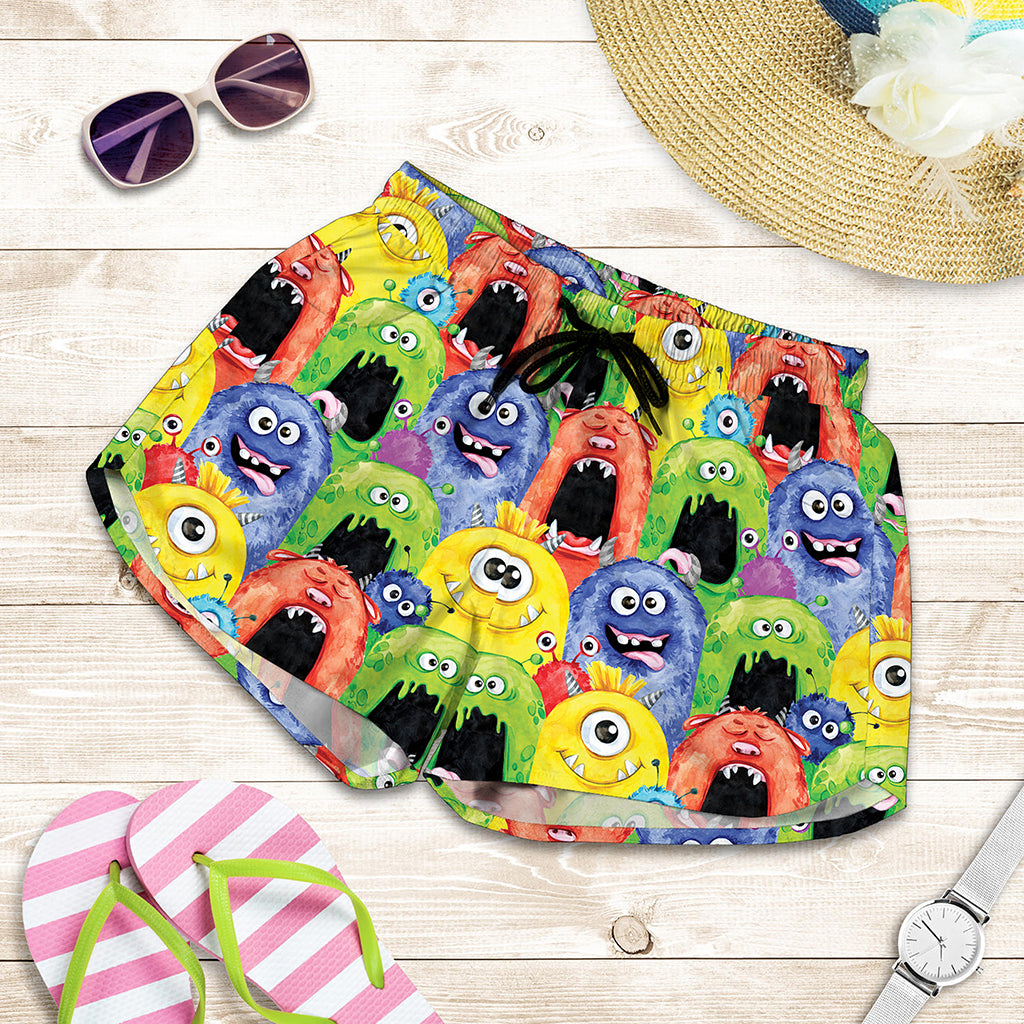 Watercolor Monster Pattern Print Women's Shorts