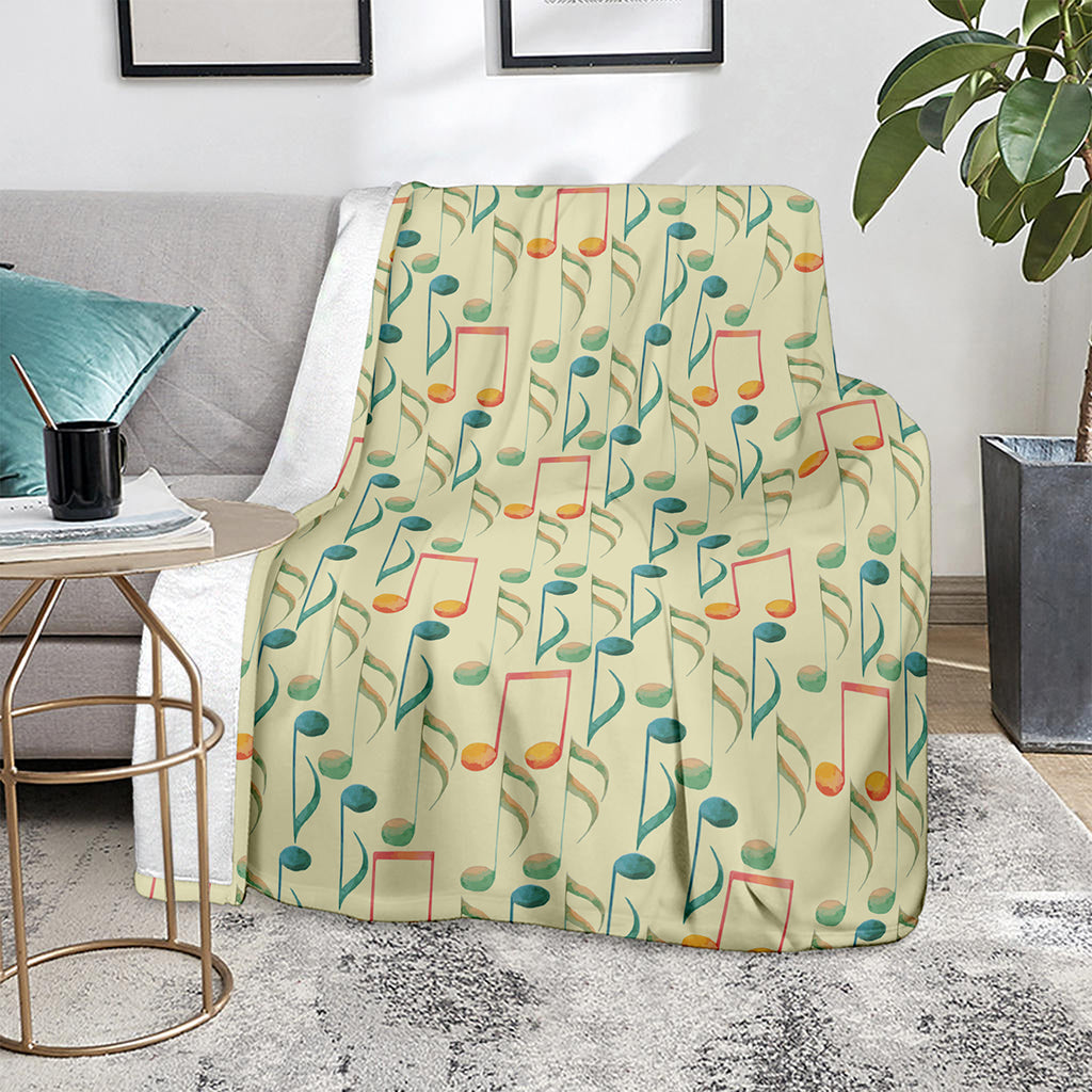 Watercolor Music Notes Pattern Print Blanket