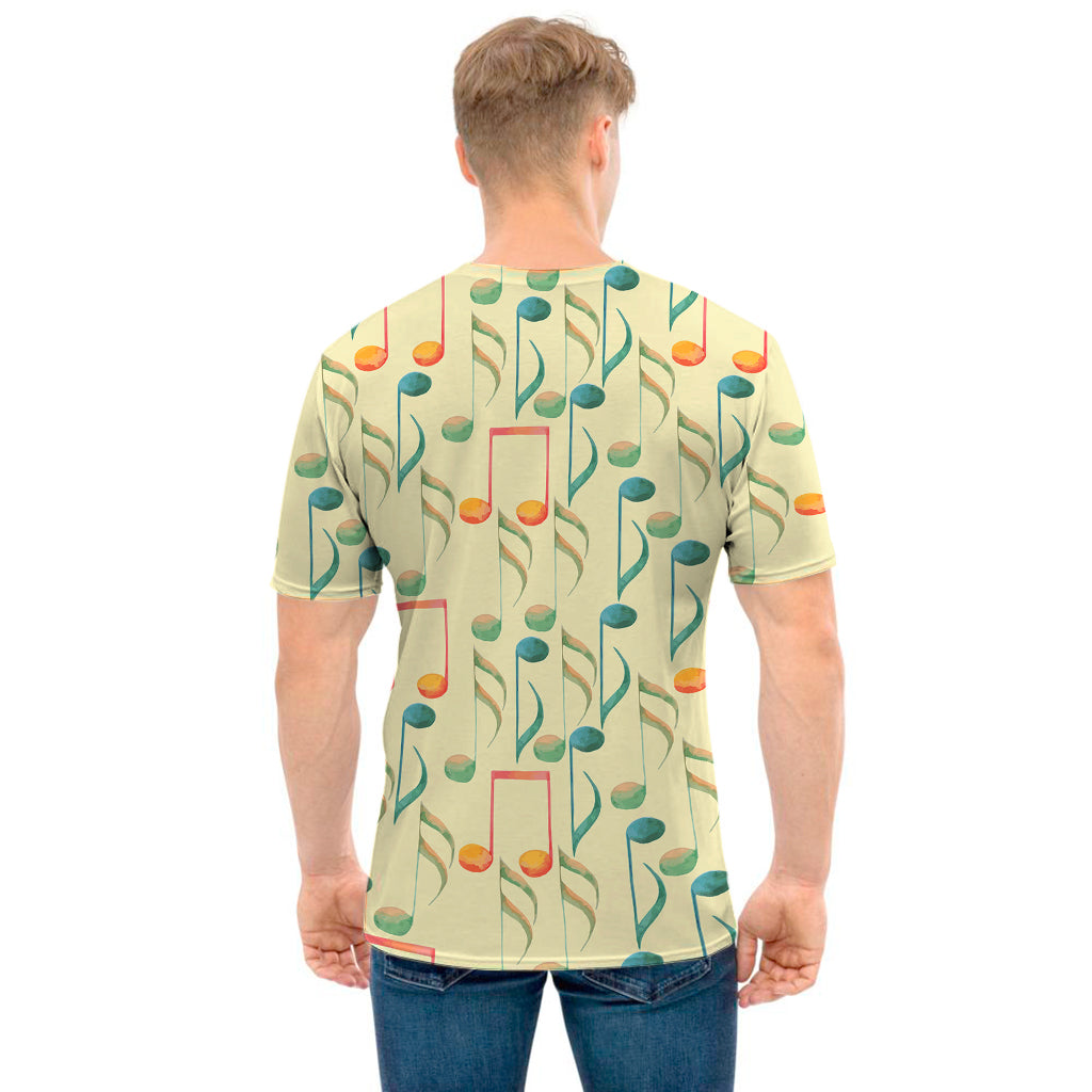 Watercolor Music Notes Pattern Print Men's T-Shirt