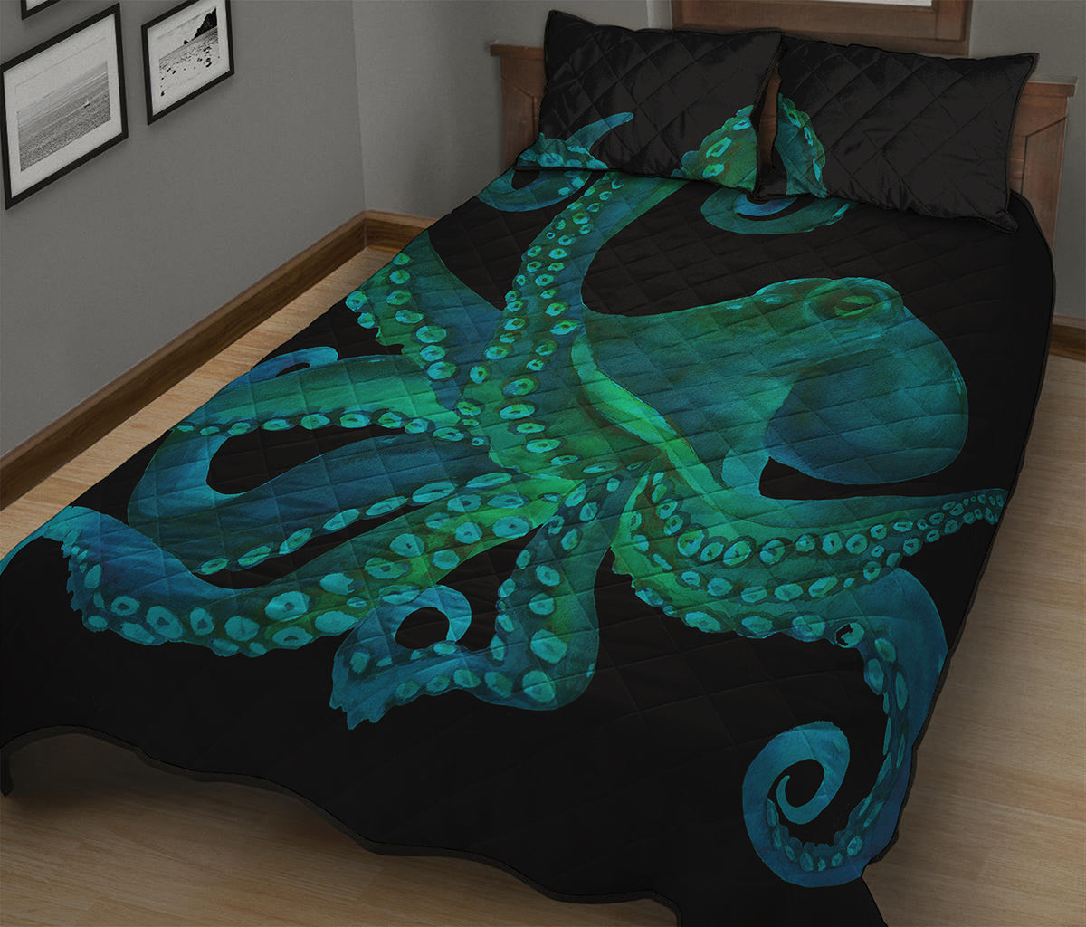 Watercolor Octopus Print Quilt Bed Set