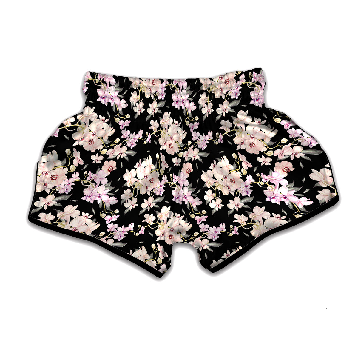 Watercolor Orchid Flower Pattern Print Muay Thai Boxing Shorts