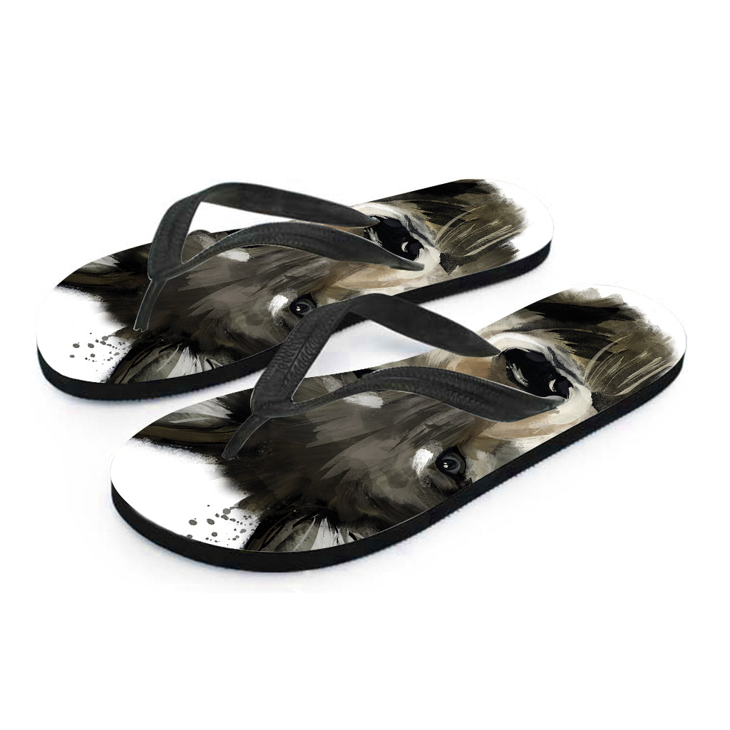 Watercolor Painting Wolf Print Flip Flops