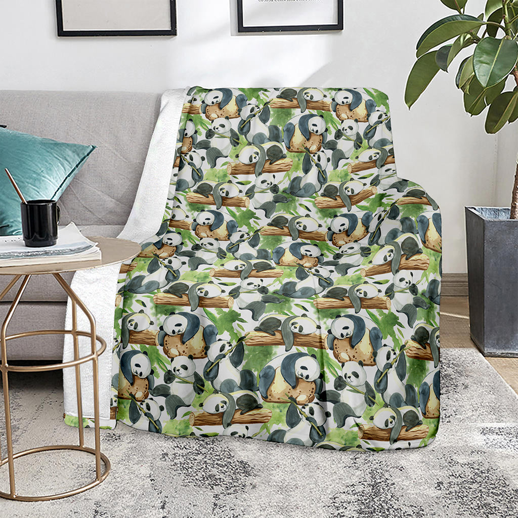 Watercolor Panda Bear Pattern Print Blanket