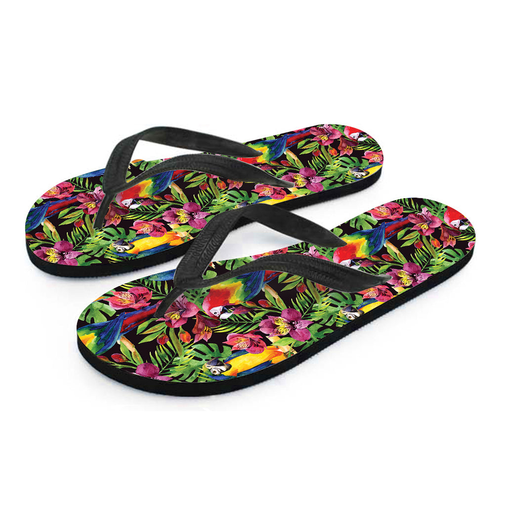 Watercolor Parrot Pattern Print Flip Flops