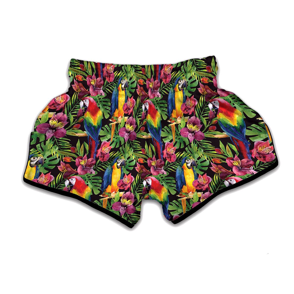 Watercolor Parrot Pattern Print Muay Thai Boxing Shorts