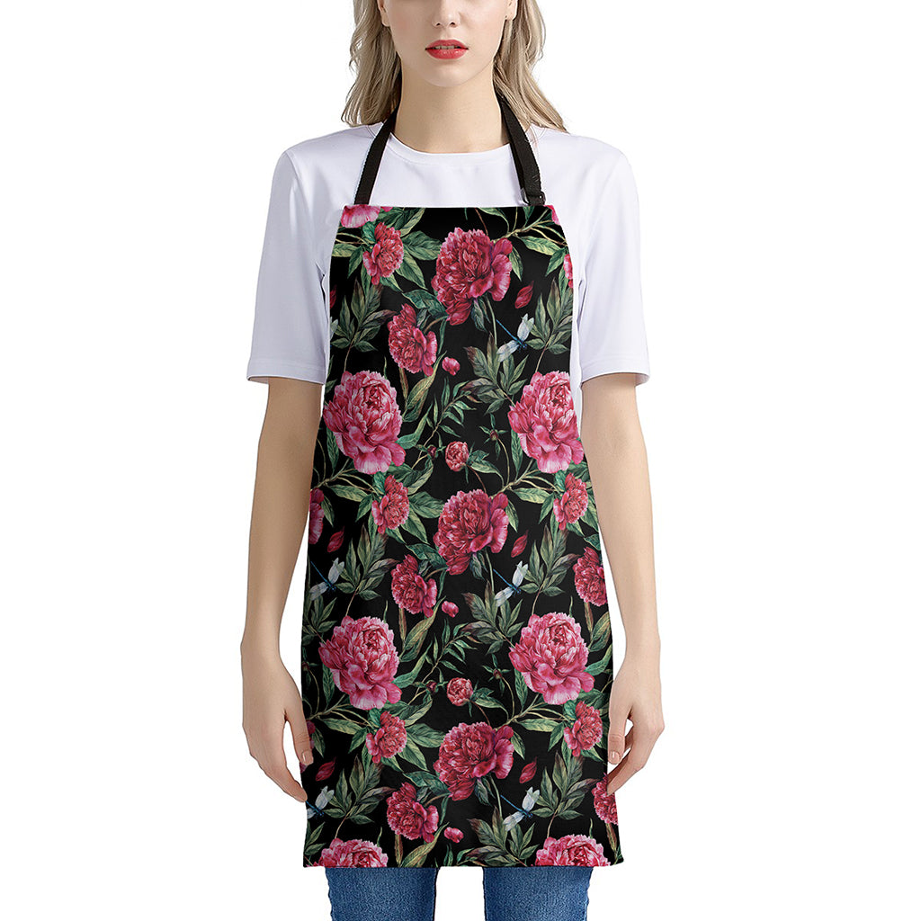 Watercolor Peony Pattern Print Apron