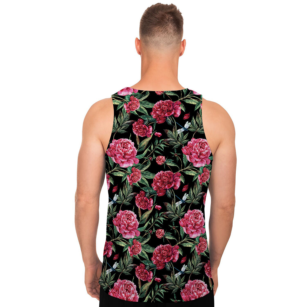 Watercolor Peony Pattern Print Men's Tank Top