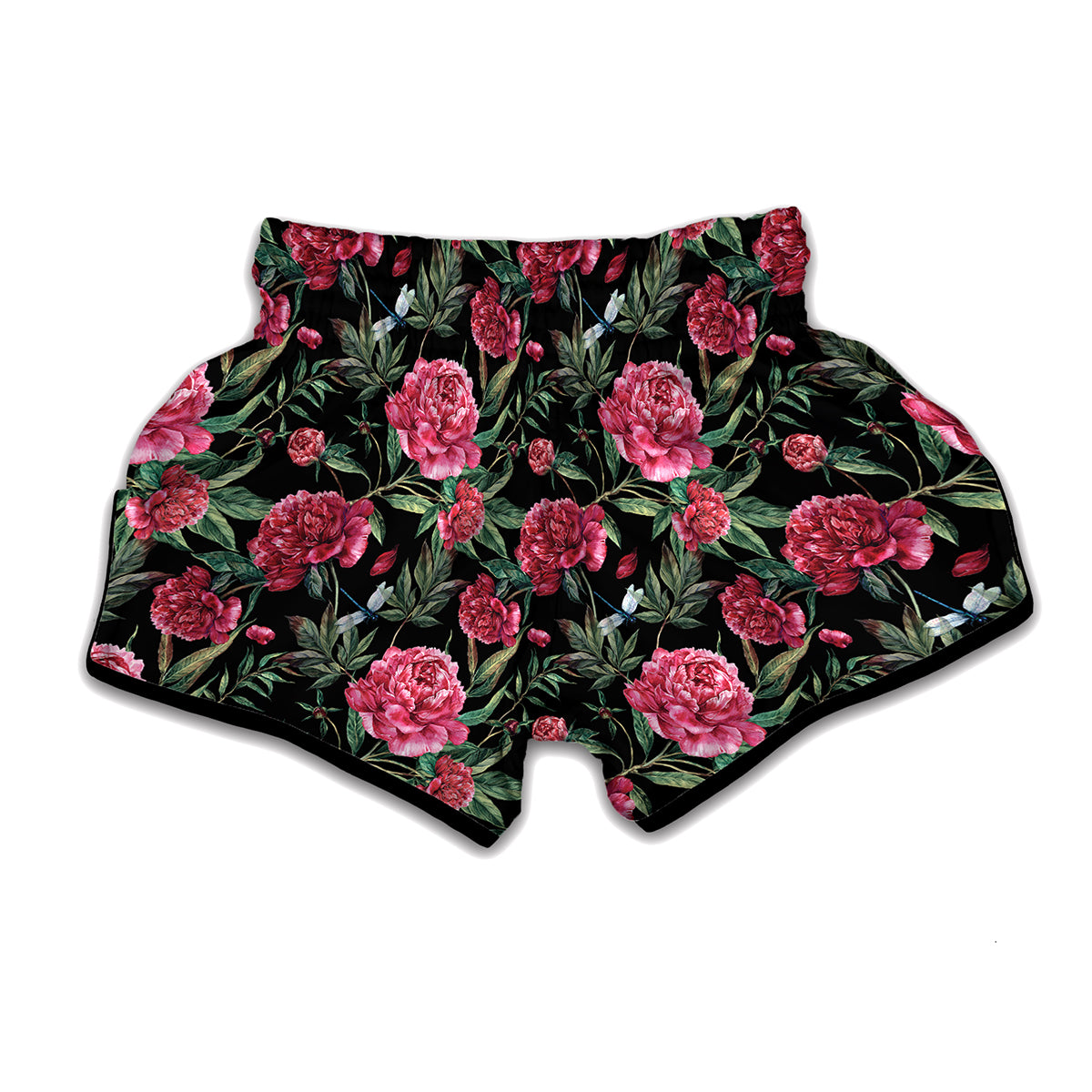 Watercolor Peony Pattern Print Muay Thai Boxing Shorts