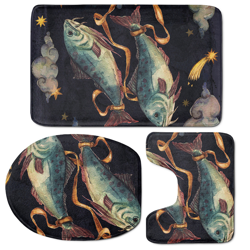 Watercolor Pisces Zodiac Sign Print 3 Piece Bath Mat Set