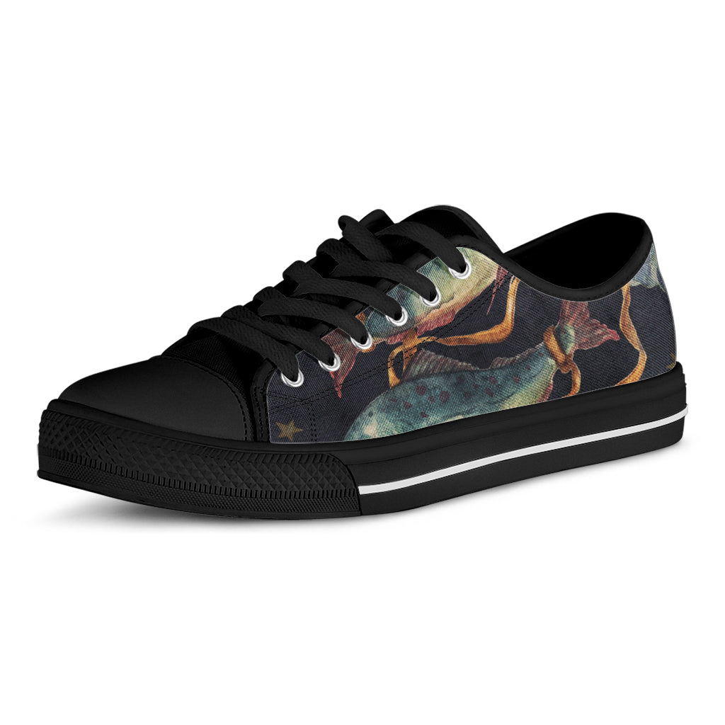 Watercolor Pisces Zodiac Sign Print Black Low Top Shoes