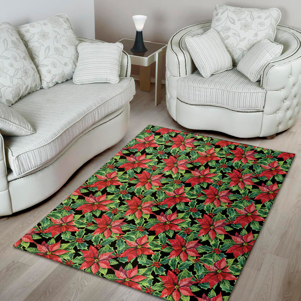 Watercolor Poinsettia Pattern Print Area Rug