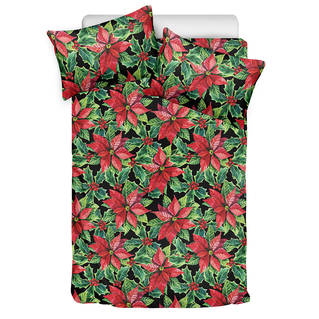 Watercolor Poinsettia Pattern Print Duvet Cover Bedding Set
