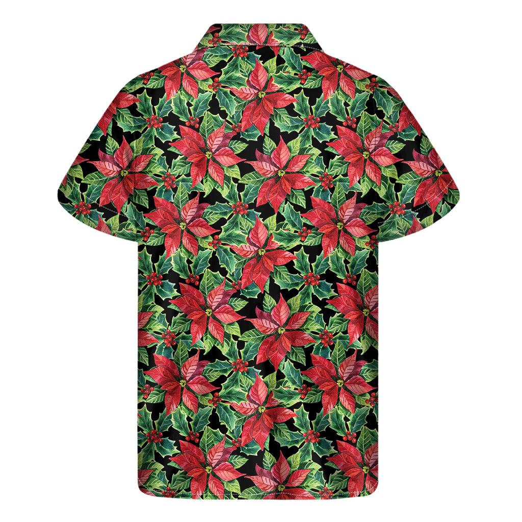 Watercolor Poinsettia Pattern Print Men's Short Sleeve Shirt