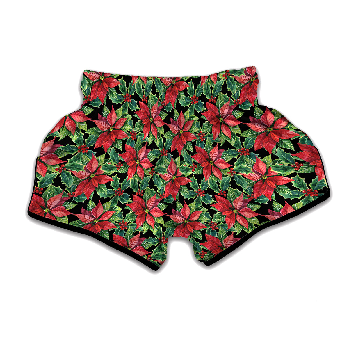 Watercolor Poinsettia Pattern Print Muay Thai Boxing Shorts