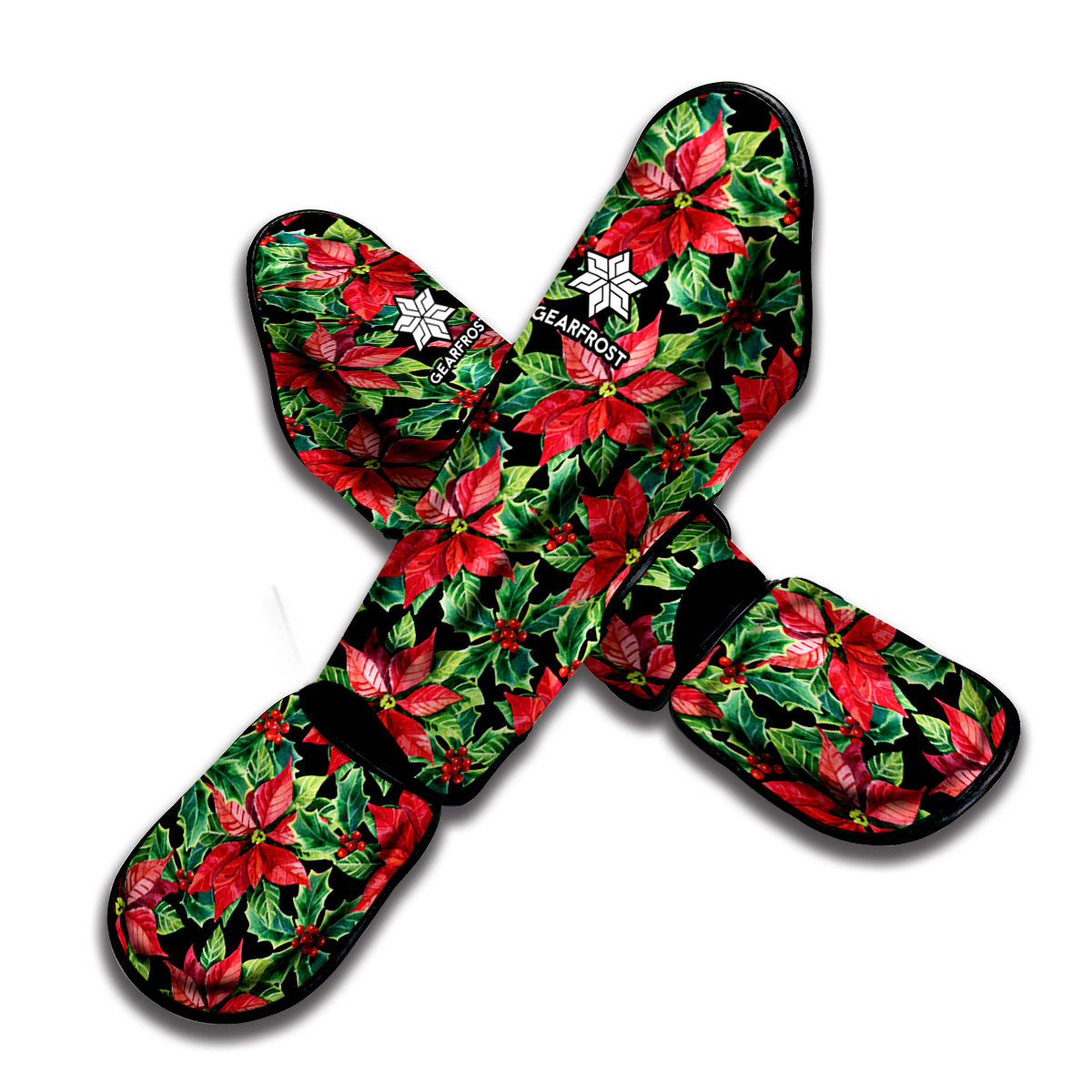 Watercolor Poinsettia Pattern Print Muay Thai Shin Guard