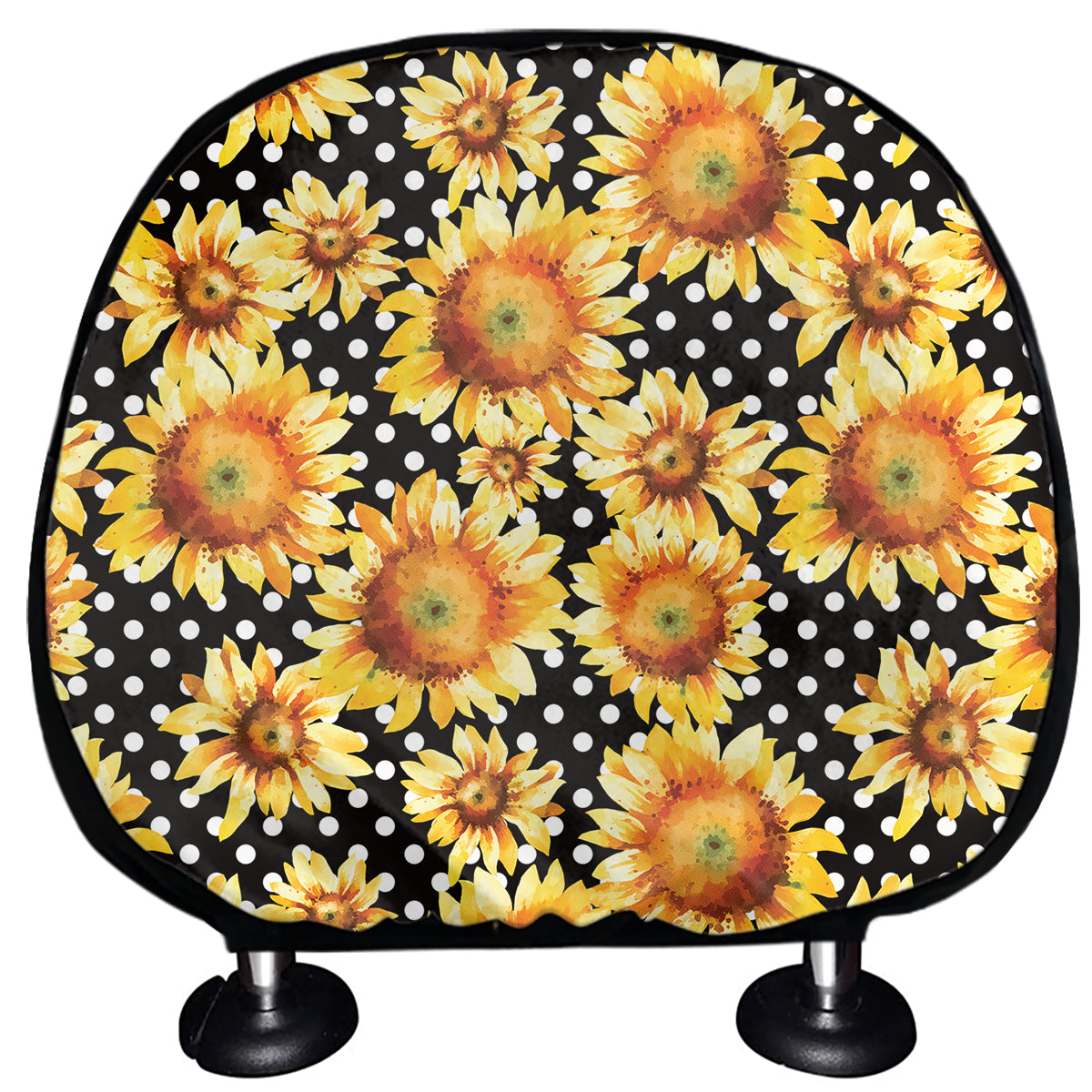 Watercolor Polka Dot Sunflower Print Car Headrest Covers