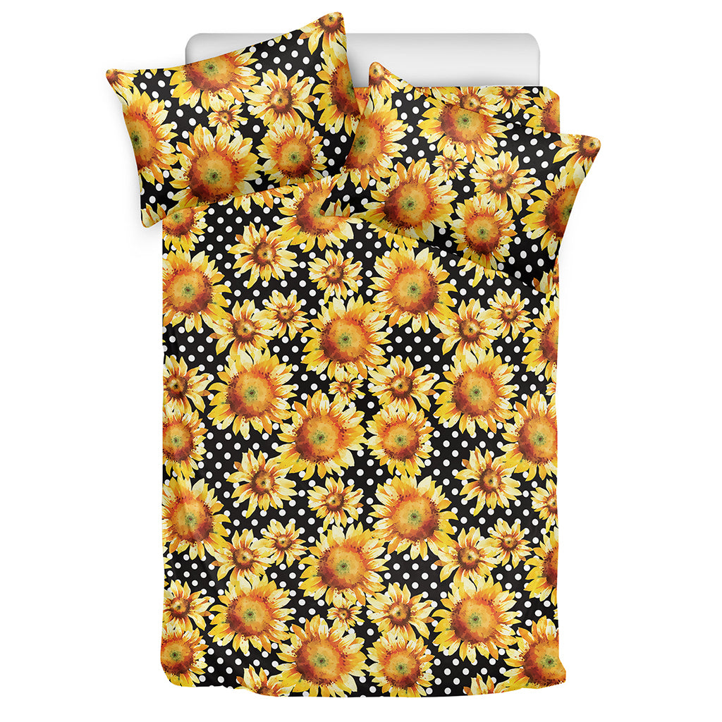 Watercolor Polka Dot Sunflower Print Duvet Cover Bedding Set
