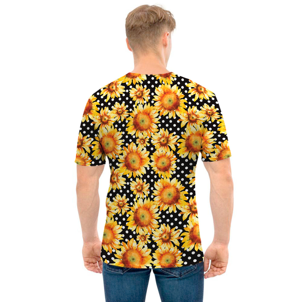Watercolor Polka Dot Sunflower Print Men's T-Shirt