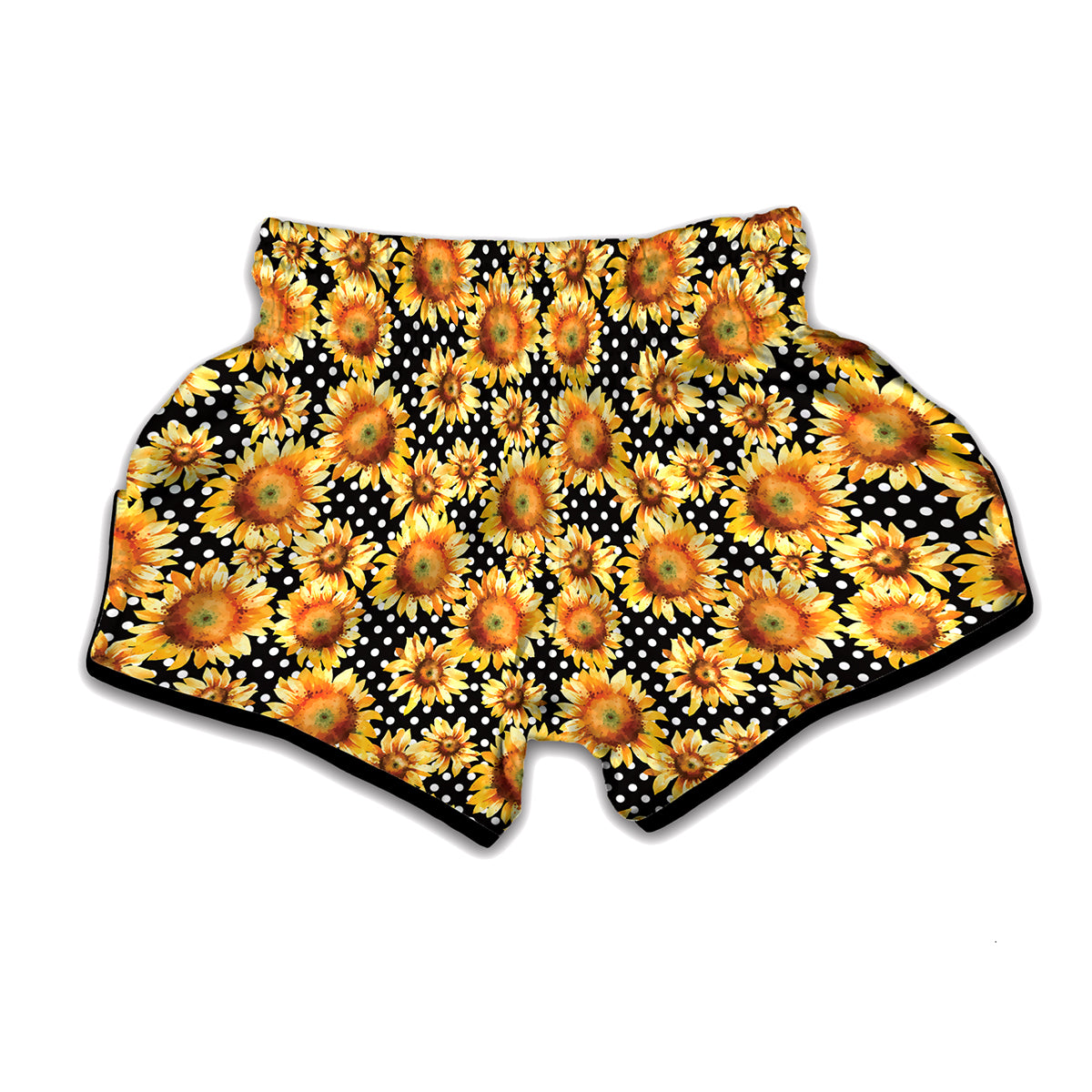 Watercolor Polka Dot Sunflower Print Muay Thai Boxing Shorts