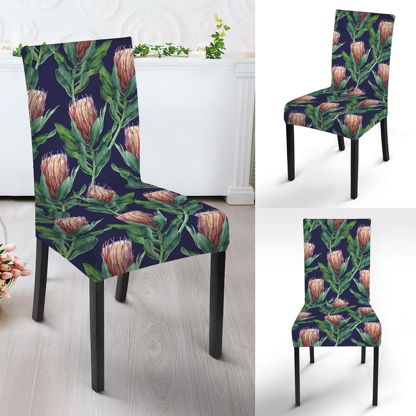 Watercolor Protea Pattern Print Dining Chair Slipcover