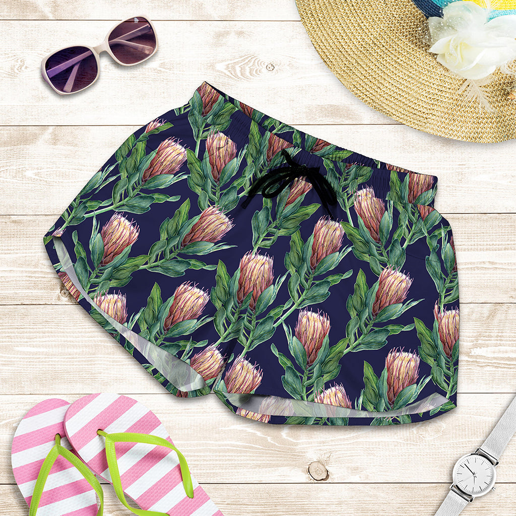 Watercolor Protea Pattern Print Women's Shorts