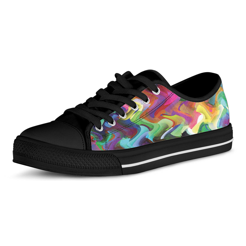 Watercolor Psychedelic Print Black Low Top Shoes