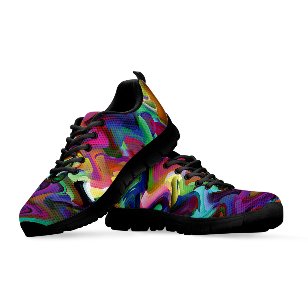 Watercolor Psychedelic Print Black Sneakers